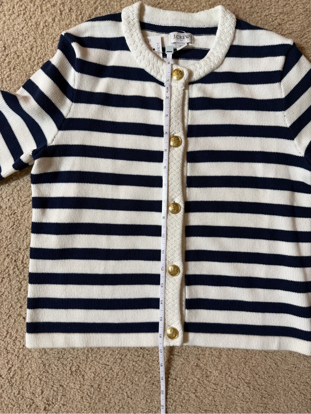 Factory J. Crew Navy and White Striped Button-Front Cardigan - Picture 9 of 10